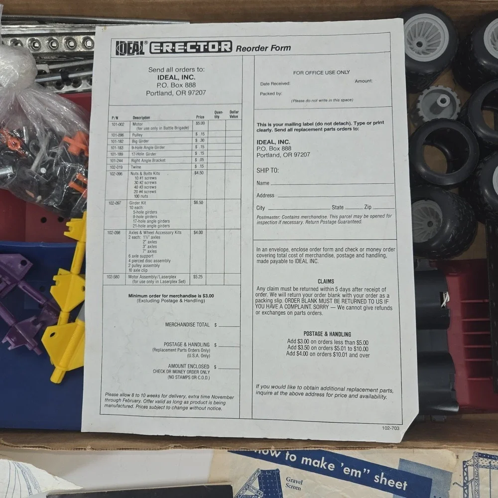 Vintage Ideal Erector Motorized Battle Brigade Set 1981 Box Manual Parts Lot USA